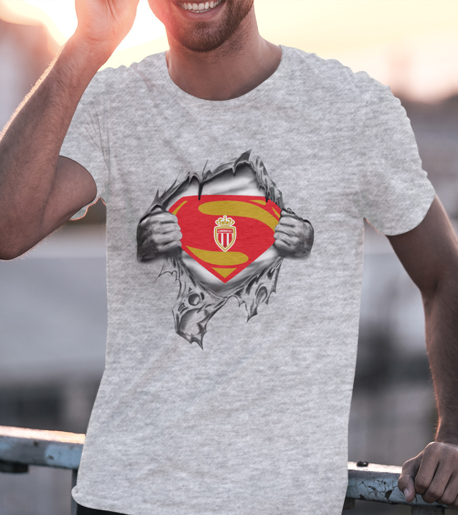 As Monaco Superman Shield Logo Hands Ripping T-Shirt