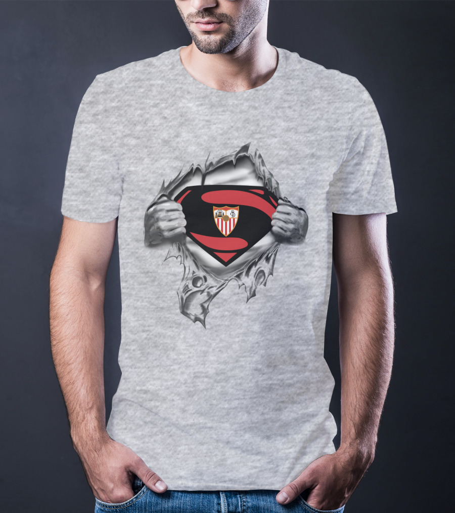Sevilla Fc Crest Inside Superman Shield Tear-Through T-Shirt