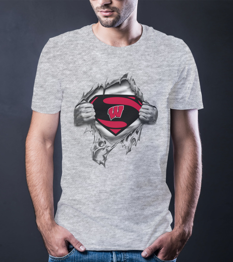 Wisconsin Badgers Superman Logo Ripped Chest T-Shirt
