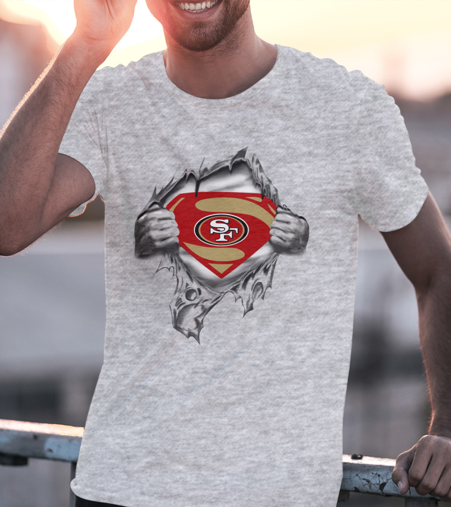 San Francisco 49ers Emblem With Superhero Rip And Sf T-Shirt