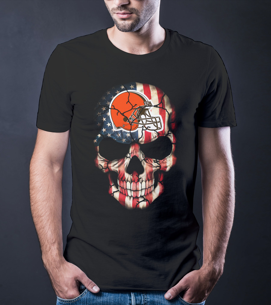 Cleveland Browns American Flag Skull T-Shirt