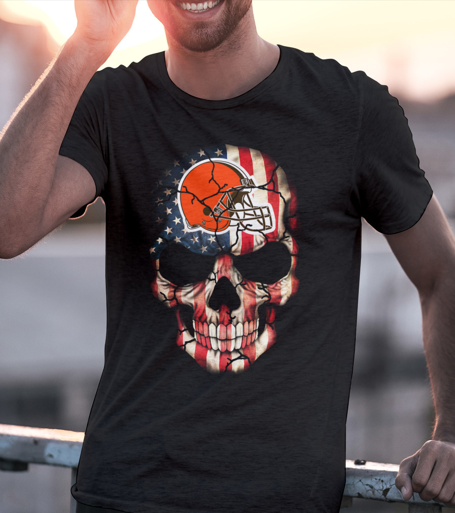 Cleveland Browns American Flag Skull T-Shirt