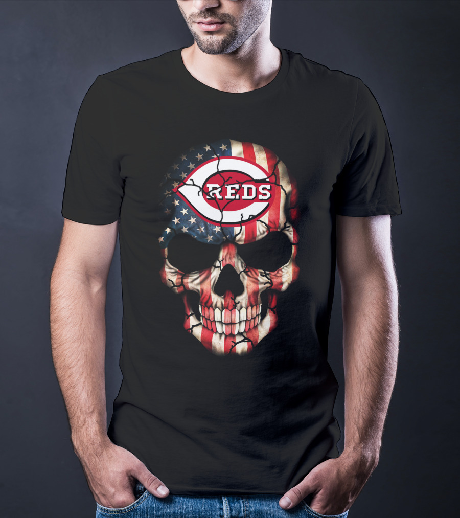 Reds American Flag Skull T-Shirt