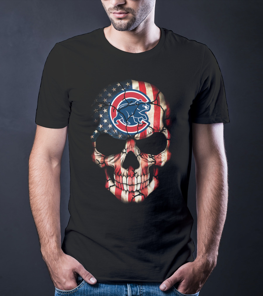 Chicago Cubs American Flag Skull T-Shirt