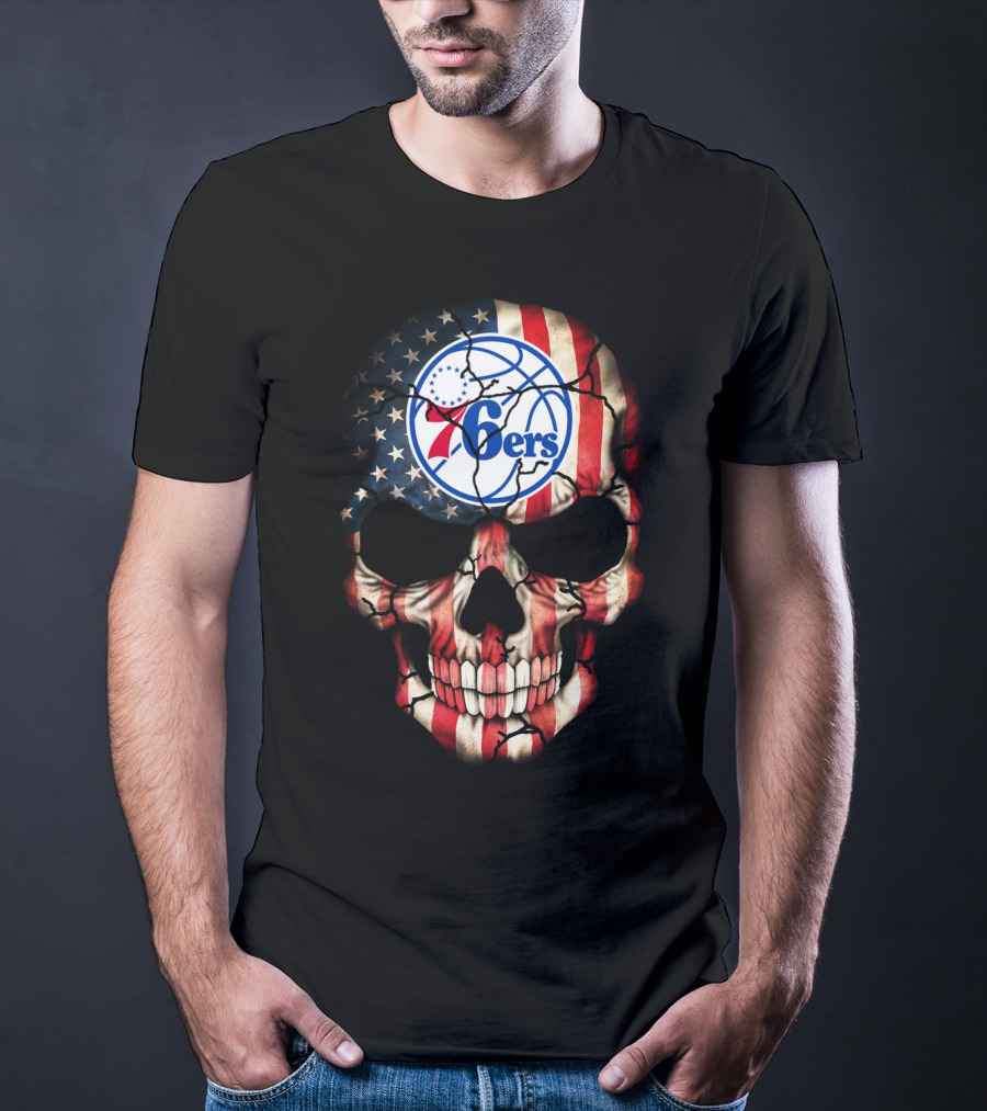 Philadelphia 76ers American Flag Skull T-Shirt