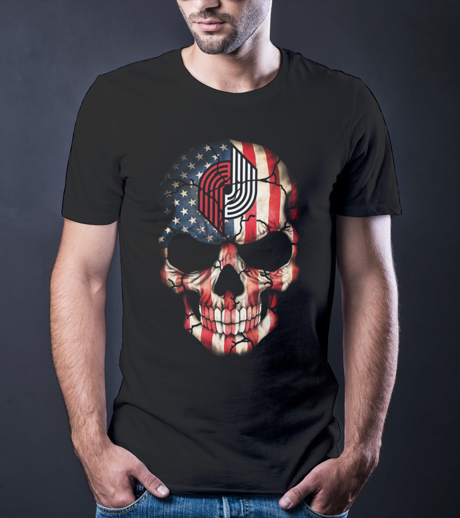 Portland Trail Blazers American Flag Skull T-Shirt