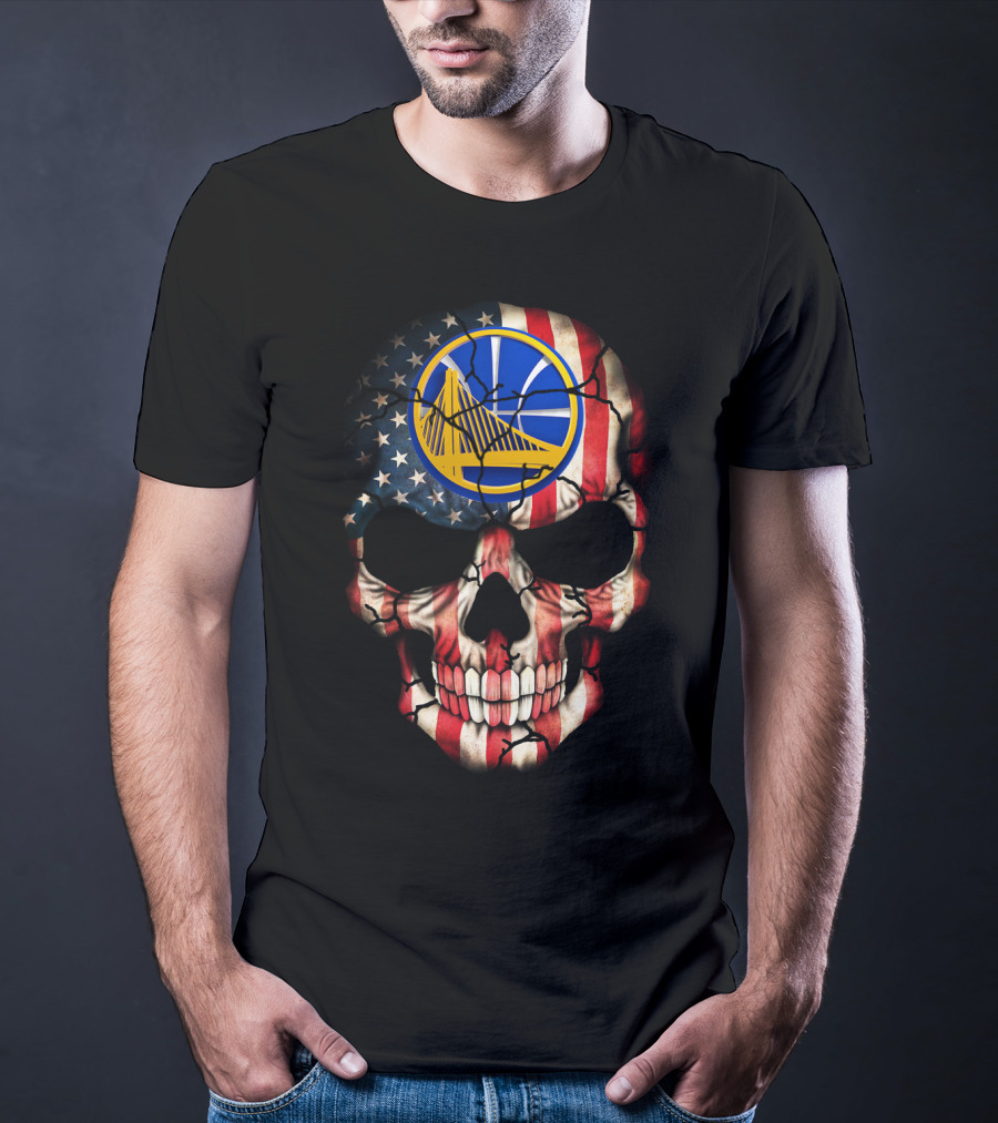 Golden State Warriors American Flag Skull T-Shirt