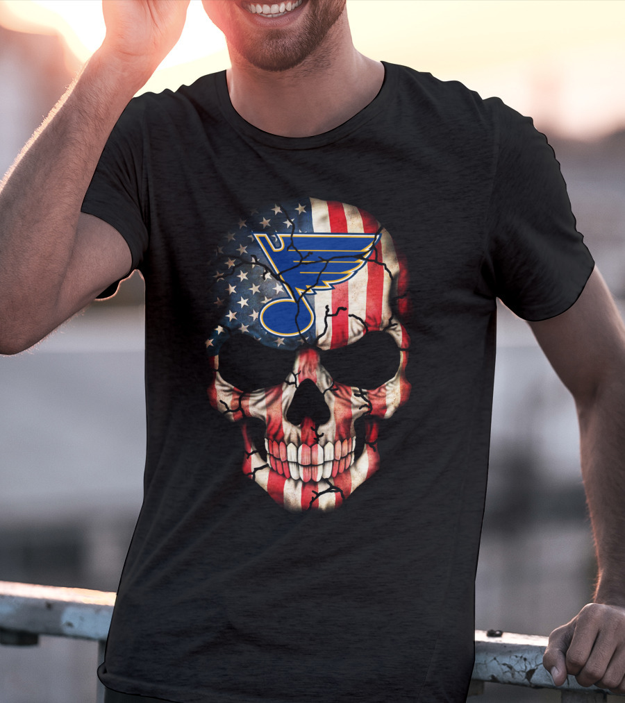 St. Louis Blues American Flag Skull T-Shirt