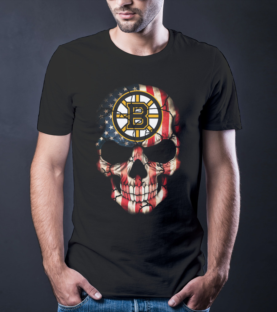 Boston Bruins American Flag Skull T-Shirt