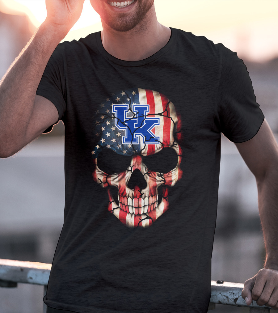 Kentucky Wildcats American Flag Skull T-Shirt