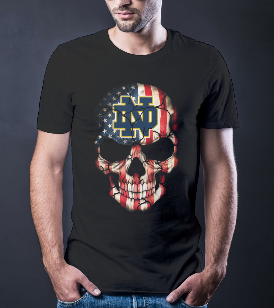 Notre Dame Fighting Irish American Flag Skull T-Shirt