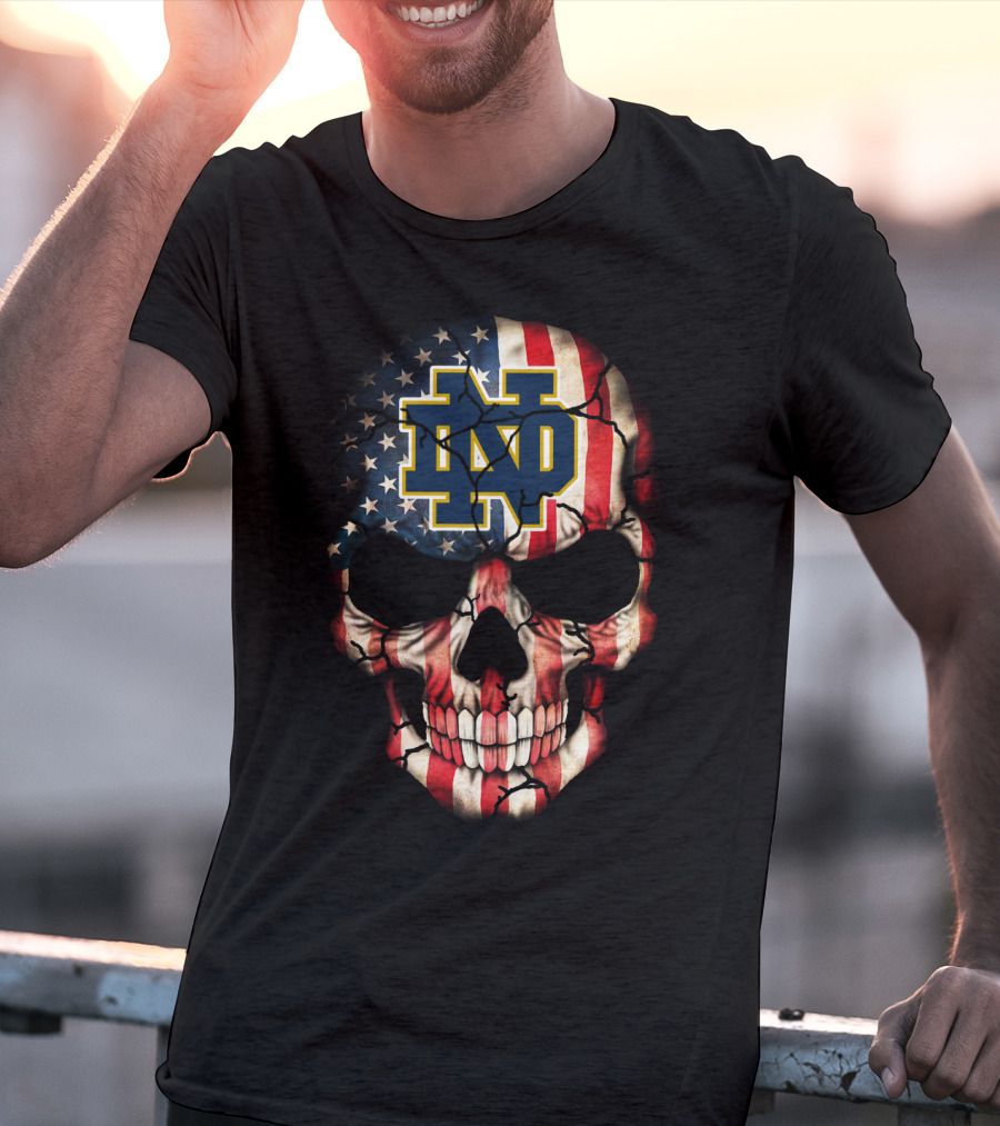 Notre Dame Fighting Irish American Flag Skull T-Shirt