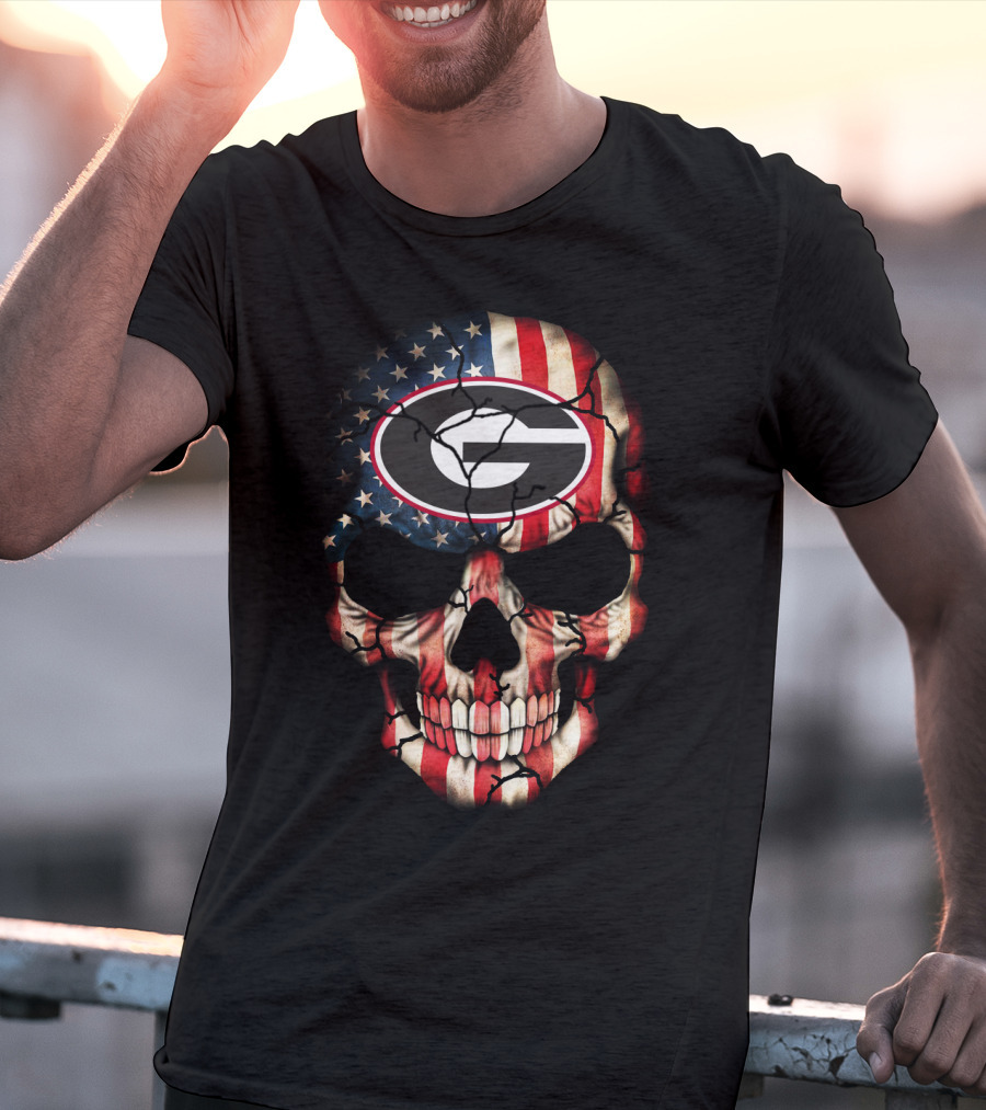 Georgia Bulldogs Skull American Flag T-Shirt