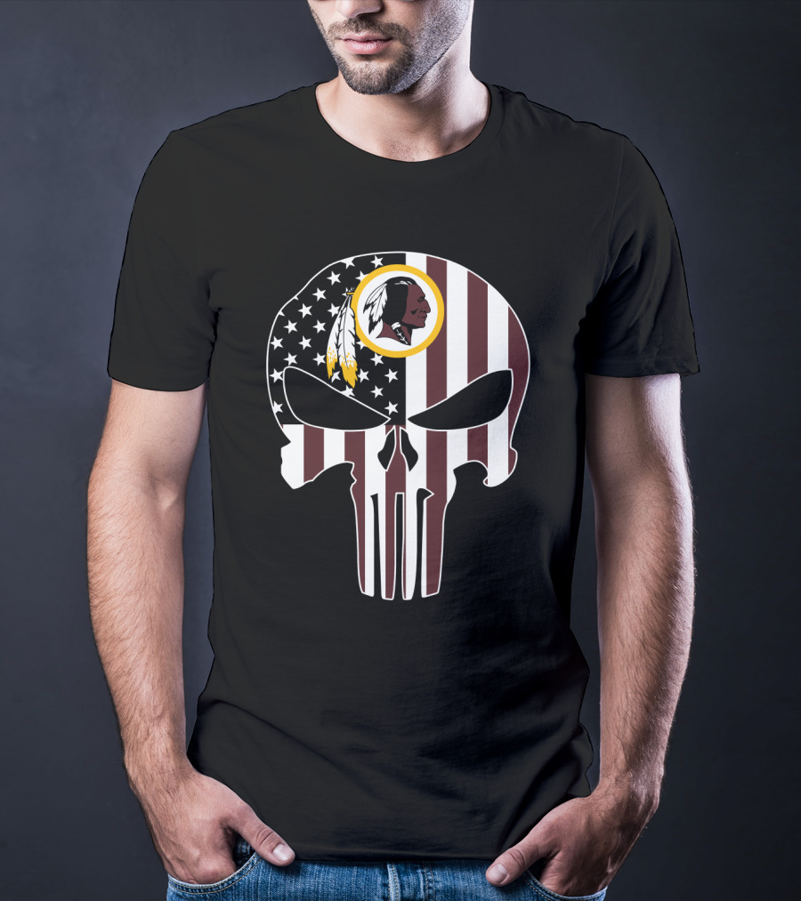 Redskins Logo Punisher Skull American Flag T-Shirt
