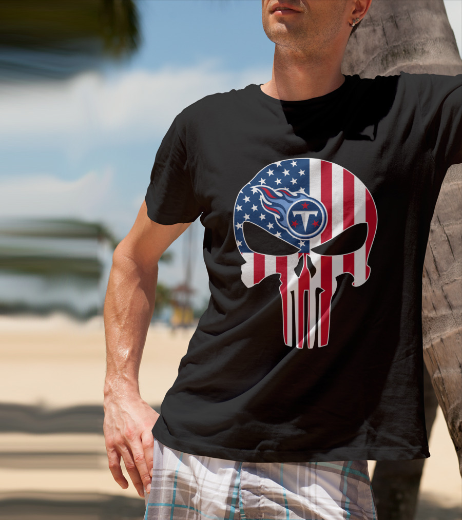 Tennessee Titans American Flag Skull T-Shirt