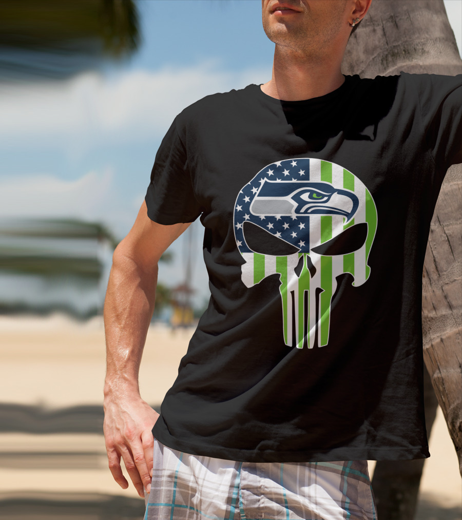 Seahawks Skull American Flag T-Shirt