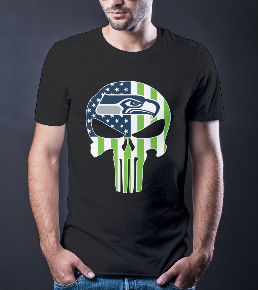 Seahawks Skull American Flag T-Shirt