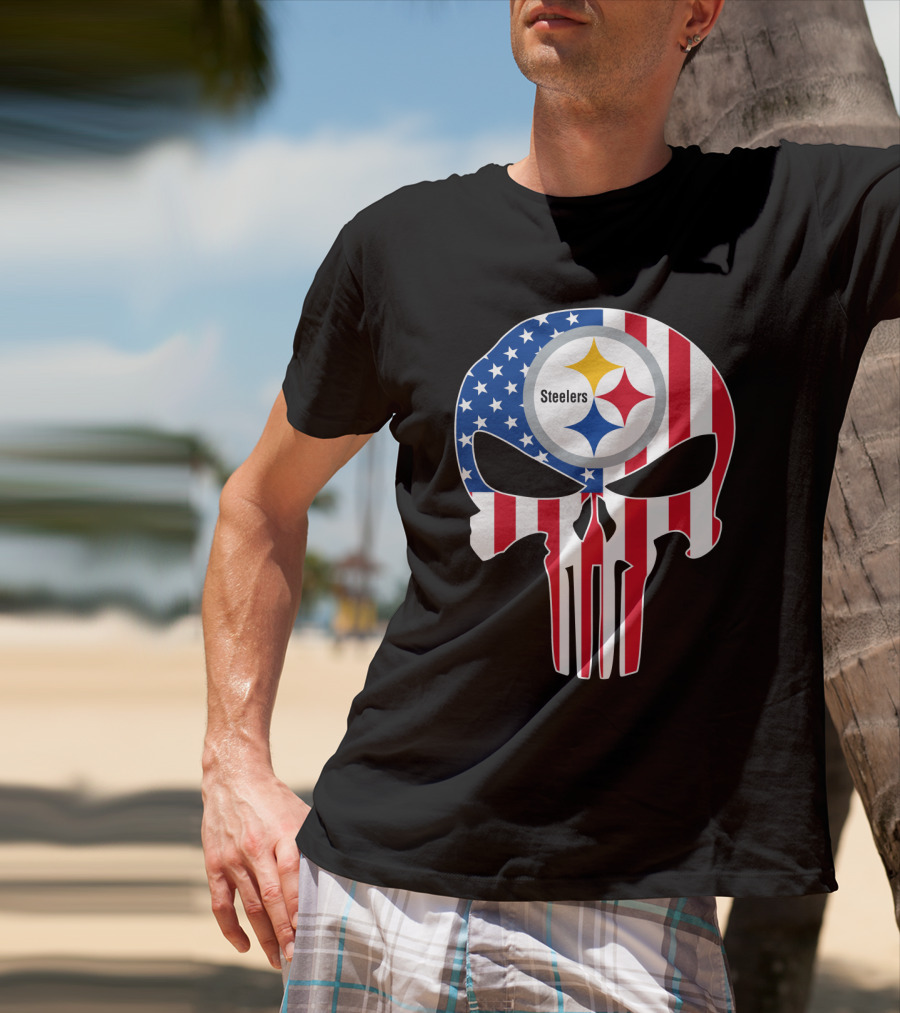 Steelers American Flag Skull T-Shirt