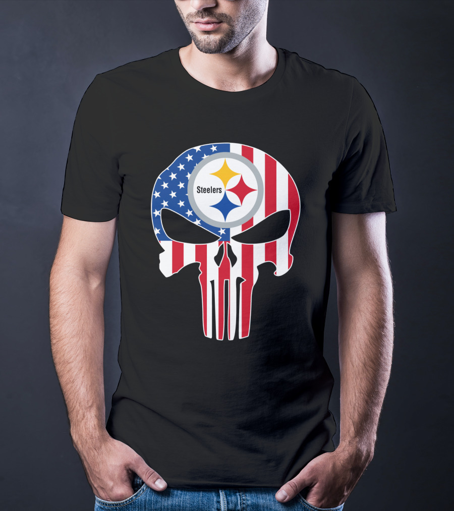 Steelers American Flag Skull T-Shirt