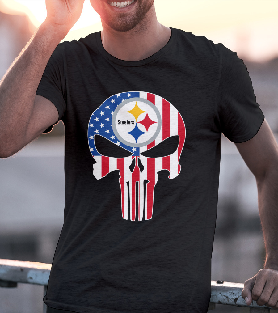 Steelers American Flag Skull T-Shirt