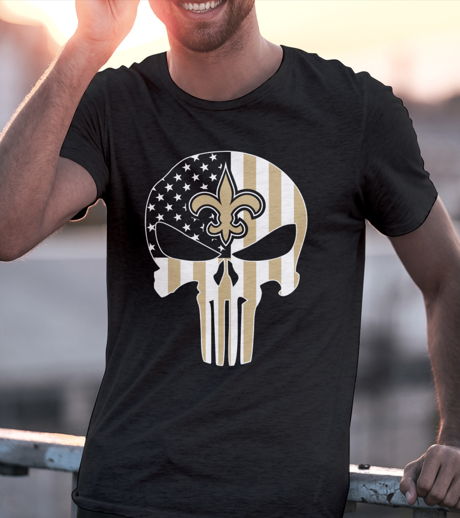 Saints Punisher Skull American Flag Fleur-De-Lis T-Shirt