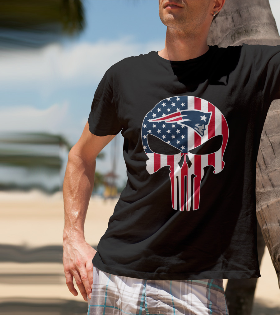 Patriots Skull American Flag Punisher Style T-Shirt