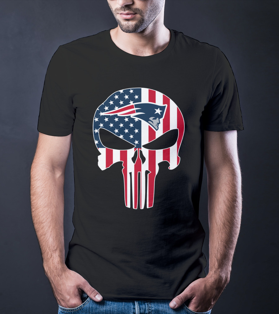 Patriots Skull American Flag Punisher Style T-Shirt