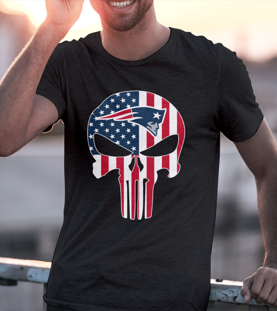 Patriots Skull American Flag Punisher Style T-Shirt