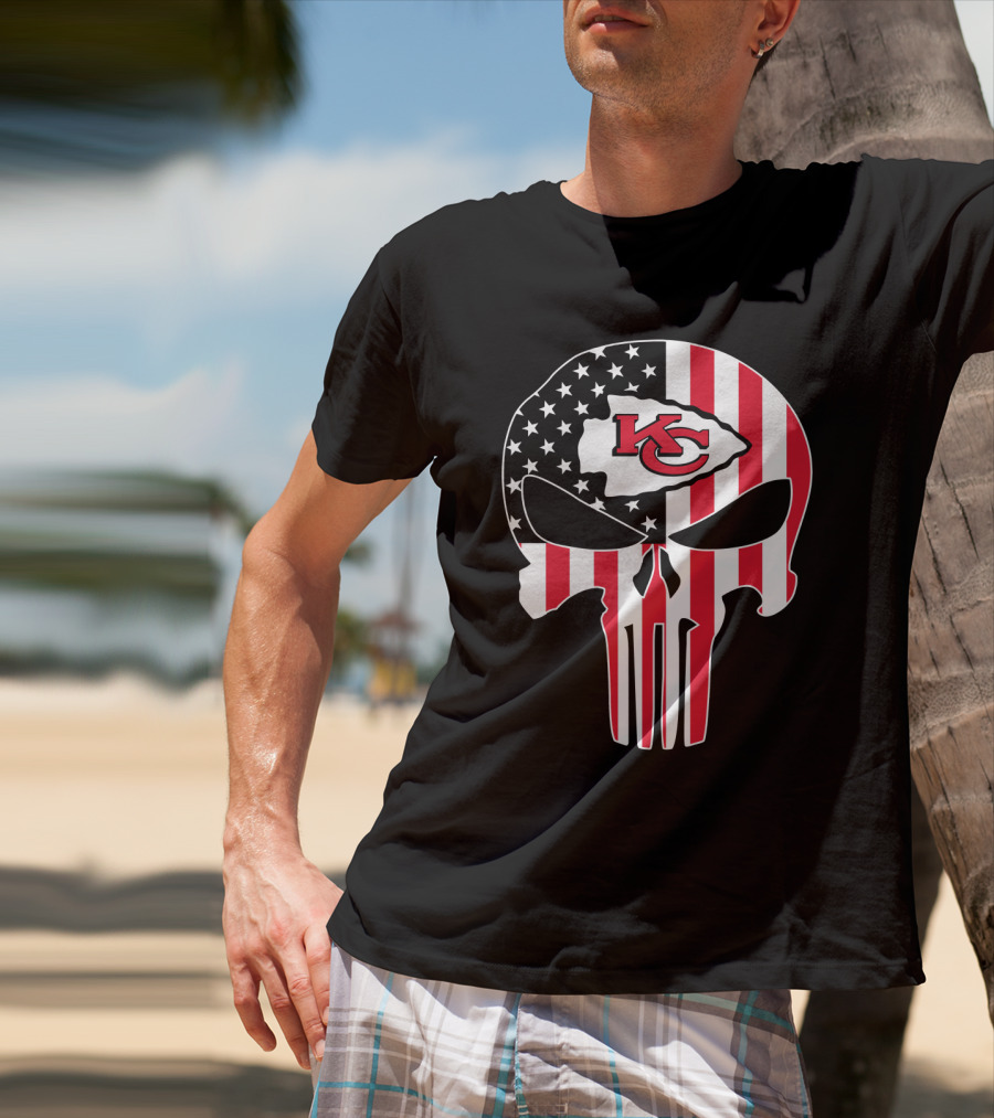 Kc Chiefs American Flag Skull T-Shirt