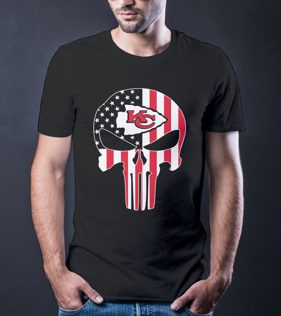 Kc Chiefs American Flag Skull T-Shirt