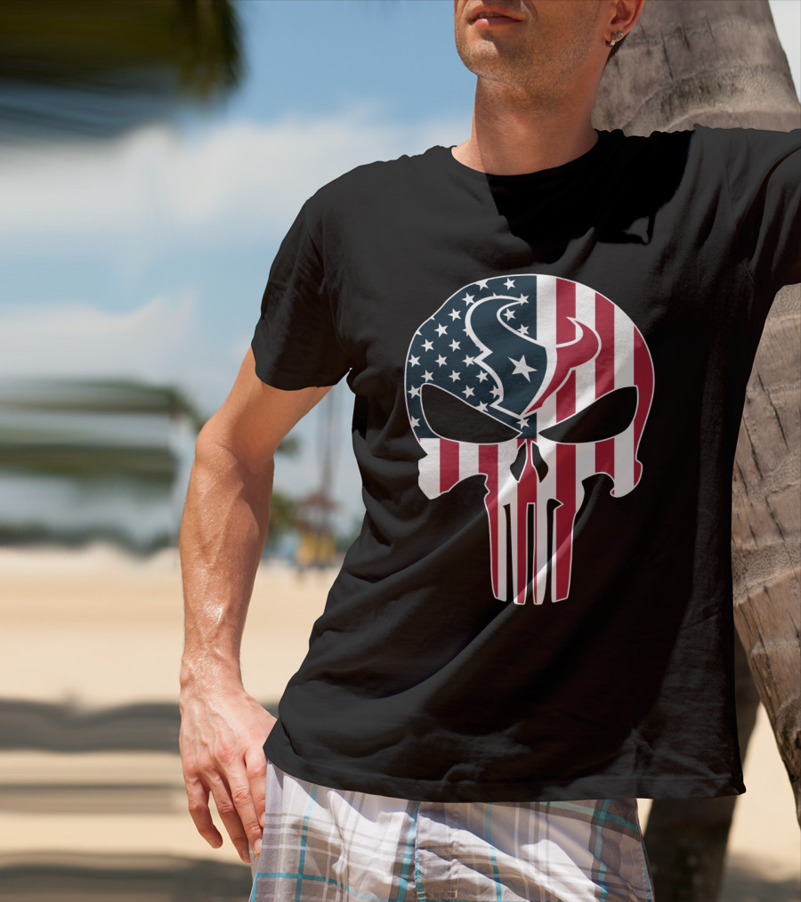 Houston Texans American Flag Skull T-Shirt