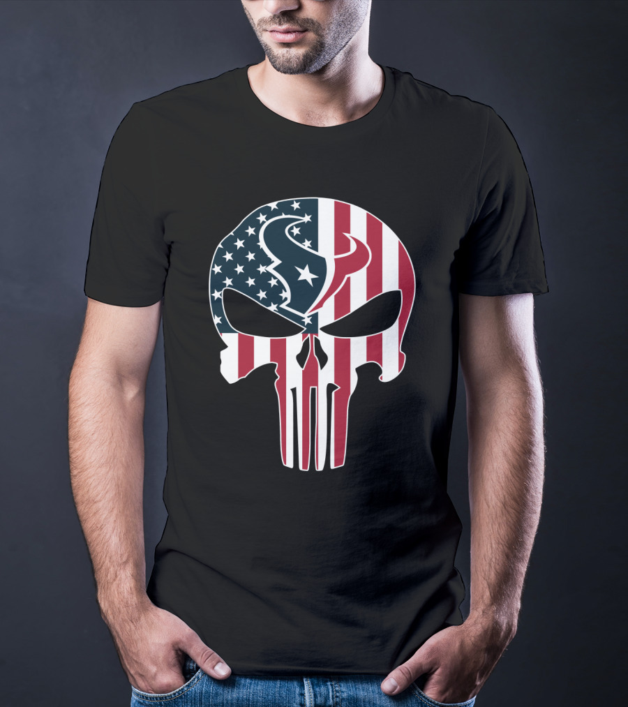 Houston Texans American Flag Skull T-Shirt