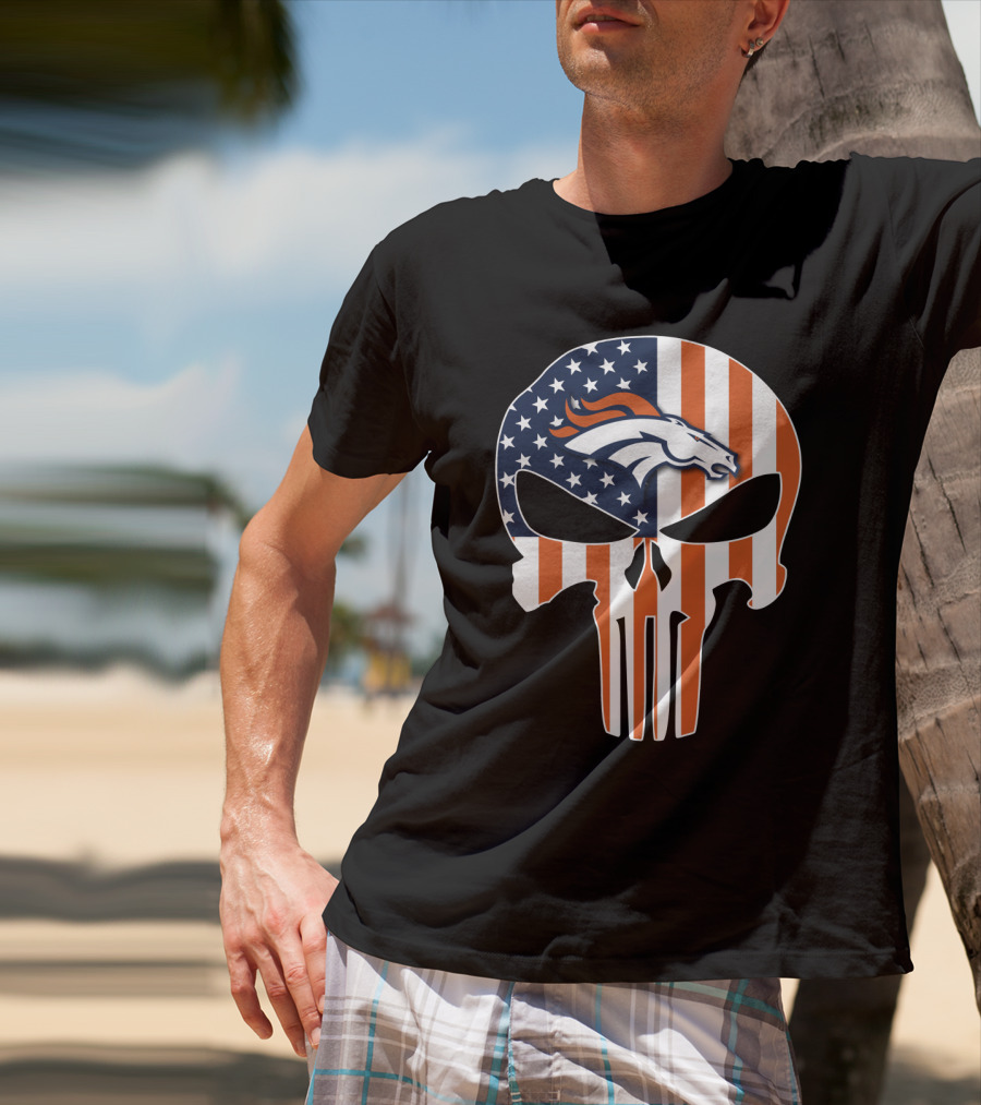 Broncos Punisher American Flag Skull T-Shirt