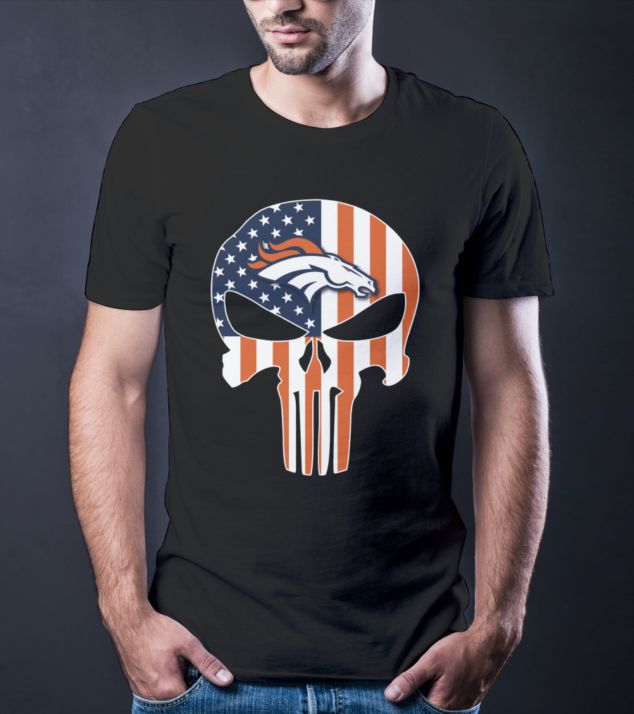 Broncos Punisher American Flag Skull T-Shirt