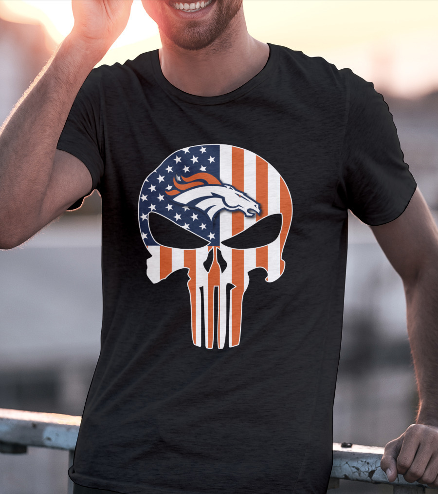 Broncos Punisher American Flag Skull T-Shirt