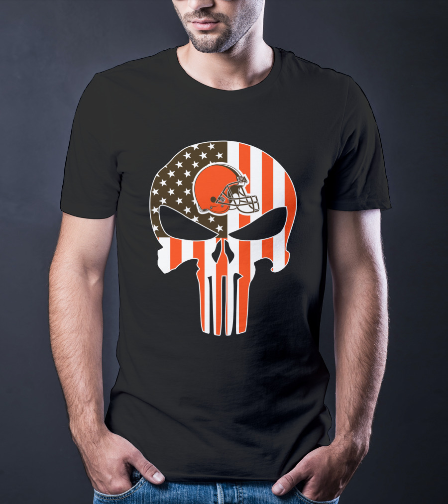 Cleveland Browns Skull American Flag Helmet T-Shirt