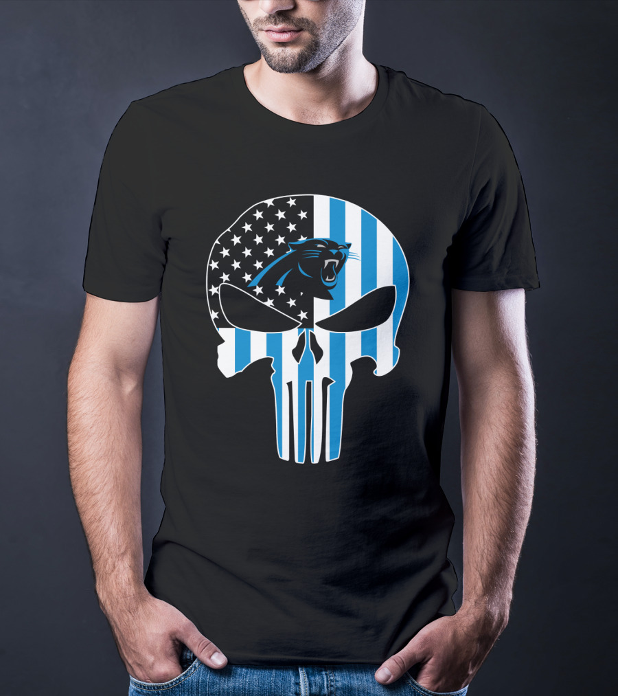 Carolina Panthers Punisher Skull American Flag T-Shirt