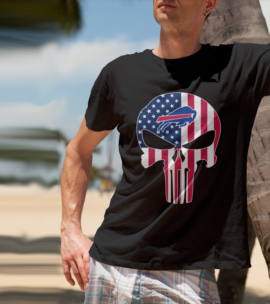 Buffalo Bills Punisher Skull American Flag T-Shirt
