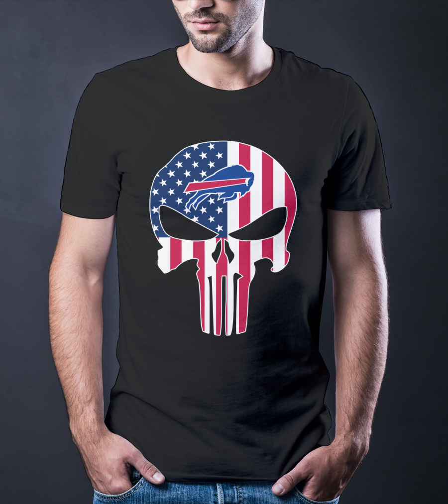 Buffalo Bills Punisher Skull American Flag T-Shirt