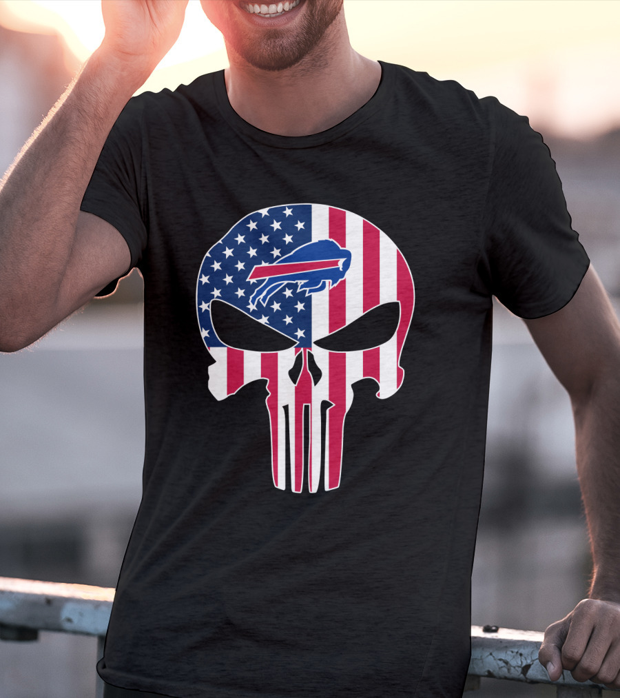 Buffalo Bills Punisher Skull American Flag T-Shirt