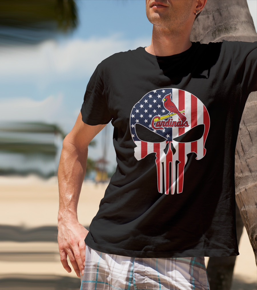 St Louis Cardinals American Flag Punisher Skull T-Shirt