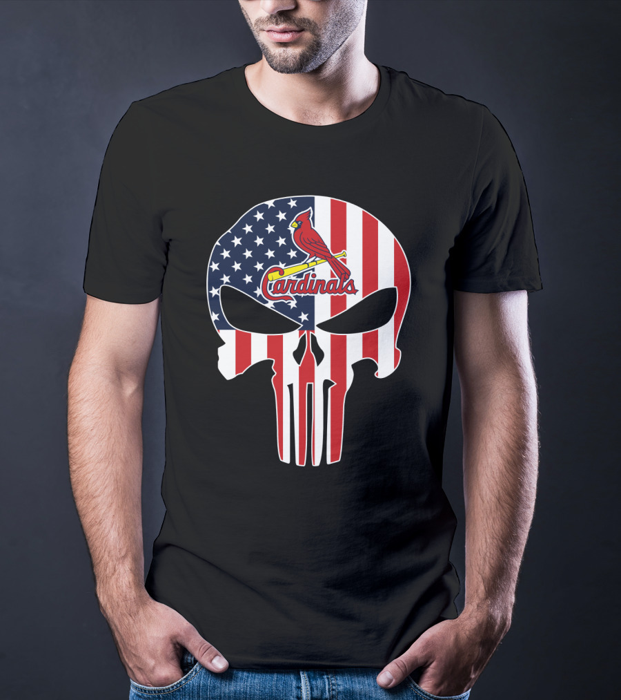 St Louis Cardinals American Flag Punisher Skull T-Shirt