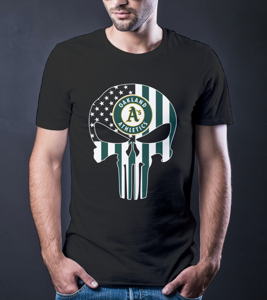 Oakland Athletics A's Skull American Flag T-Shirt