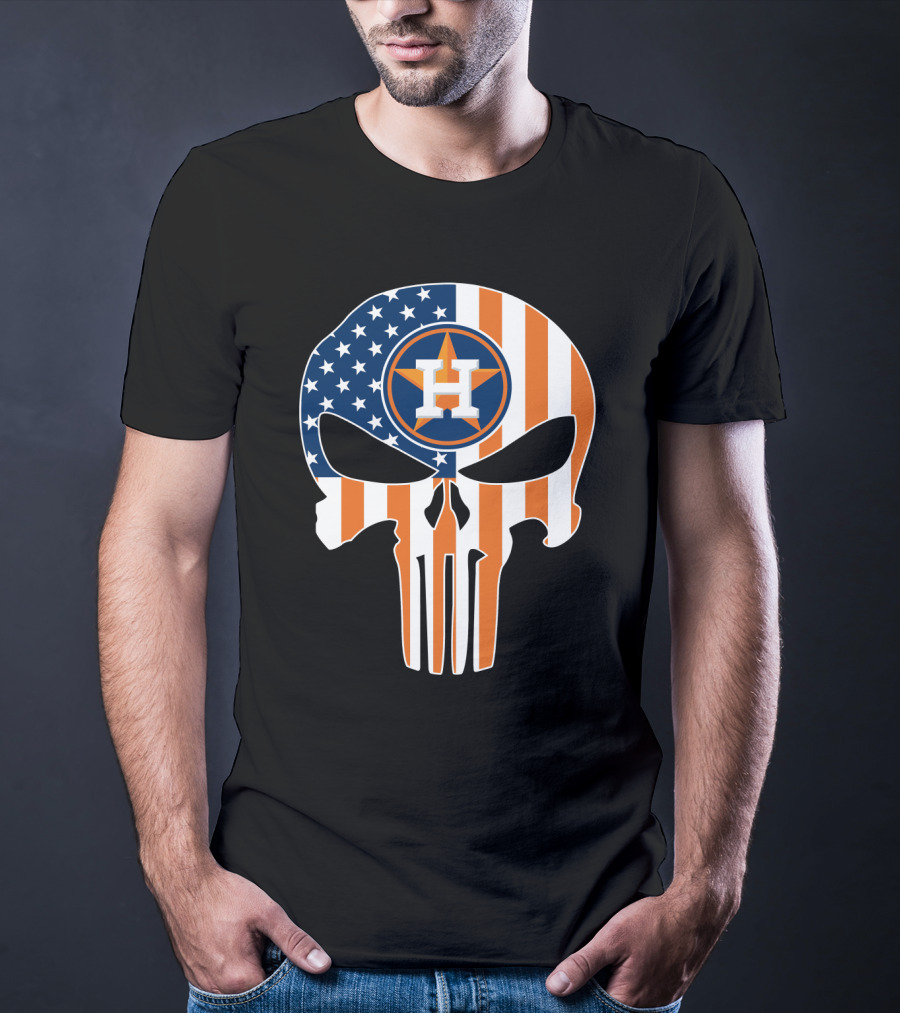Houston Astros American Flag Skull Punisher Style T-Shirt