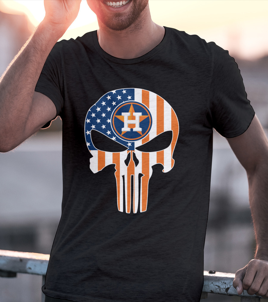 Houston Astros American Flag Skull Punisher Style T-Shirt