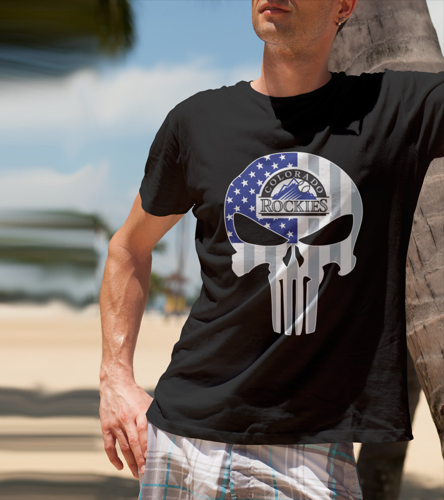 Colorado Rockies American Flag Skull T-Shirt
