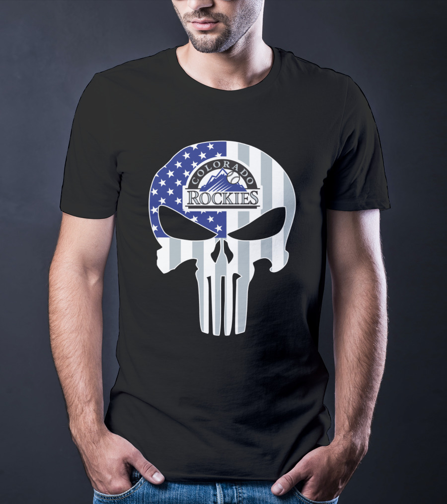 Colorado Rockies American Flag Skull T-Shirt