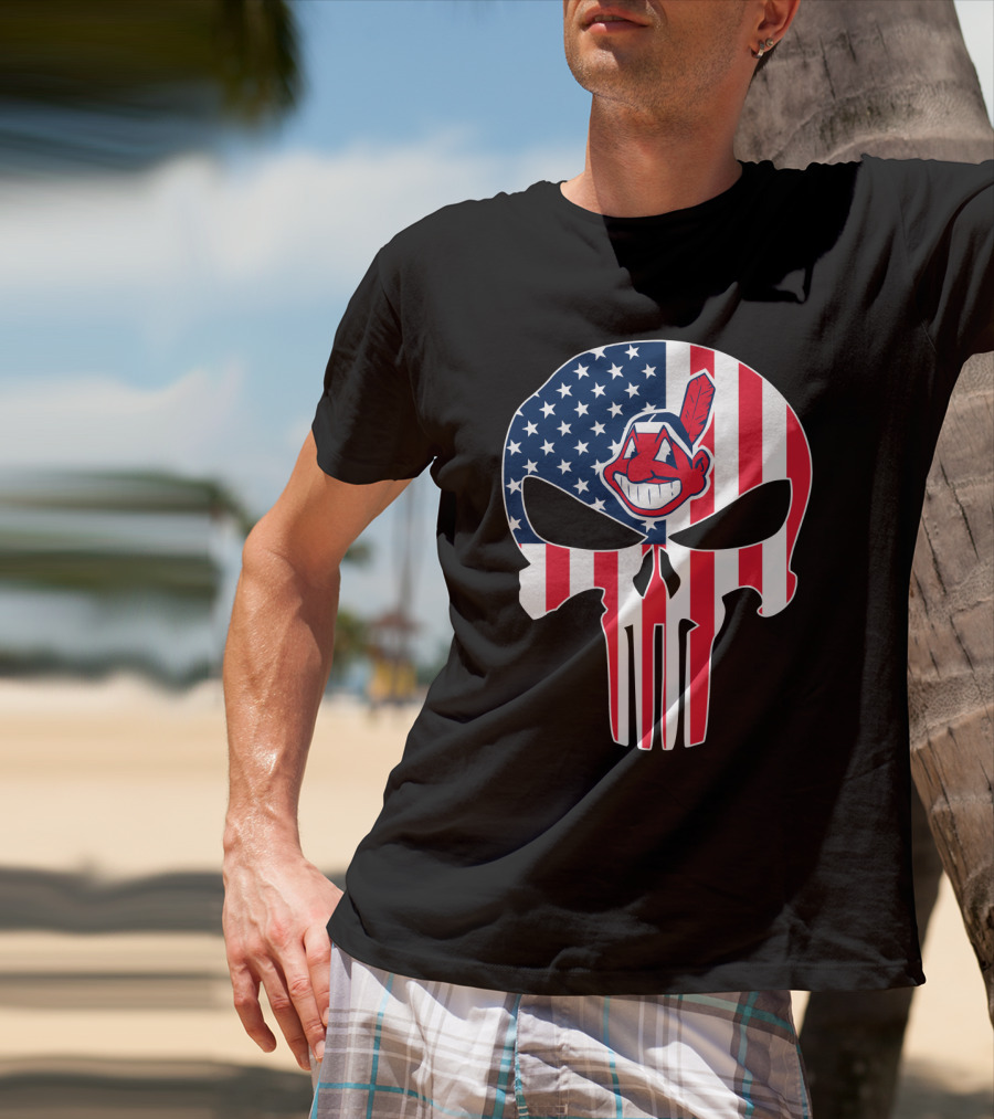 Cleveland Indians Punisher Skull American Flag T-Shirt