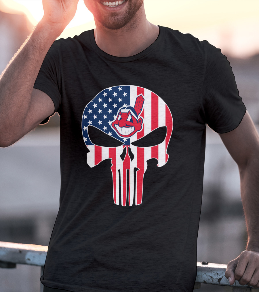 Cleveland Indians Punisher Skull American Flag T-Shirt