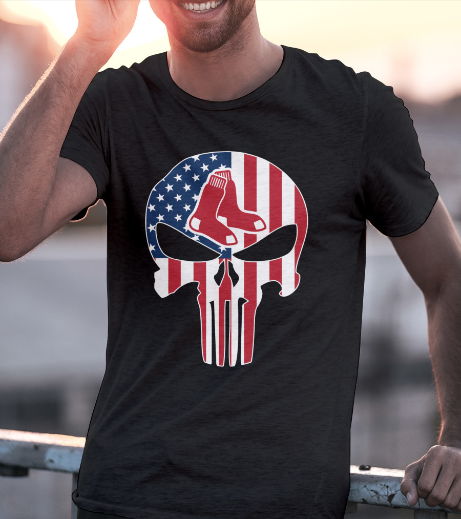 Boston Red Sox American Flag Punisher Skull T-Shirt